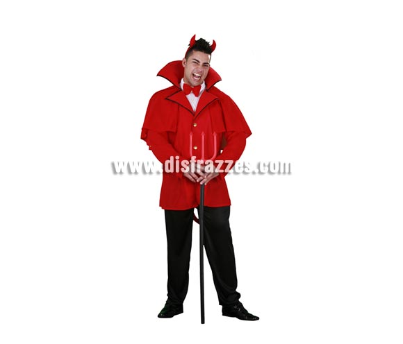 Disfraz de Diablo adulto de Halloween. Talla única 52/54. Disfraz de Demonio que incluye cuernos, pajarita, chaqueta, pantalones y rabo. Tridente NO incluido, podrás verlo en la sección de Complementos. Éste disfraz de Halloween es ideal para celebrar la Fiesta de la Noche de las Brujas cada vez más arraigada en nuestro País en Pub's, Discotecas, Casas particulares,  Restaurantes o Colegios y ayudar a crear un ambiente terrorífico y tenebroso indispensable para la Noche de Halloween la cual se celebra la víspera de Todos los Santos.
¡¡Compra tu disfraz para Halloween en nuestra tienda de disfraces, será divertido!!