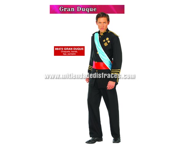 Disfraz de Gran Duque adulto. Talla única 50/54. Incluye chaqueta con detalles, banda, fajín y pantalón. Disfraz de Rey.