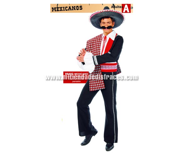Disfraz de Mejicano adulto. Talla única 50/54. Incluye camisa, chaqueta, manto, cinturón y pantalón. Sombrero y bigote NO incluidos, podrás verlos en la sección Complementos.