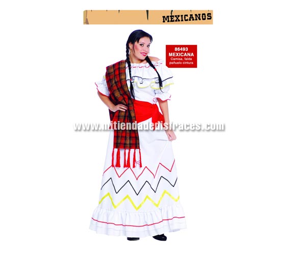 Disfarz de Mejicana adulta. Talla única 38/44. Incluye camisa, falda, y pañuelo cintura.