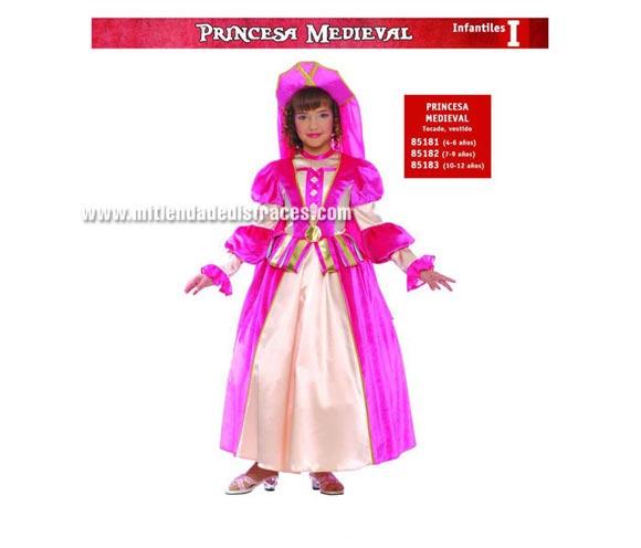 Disfraz de Princesa Medieval Infantil talla de 7 a 9 años. Incluye tocado y vestido.