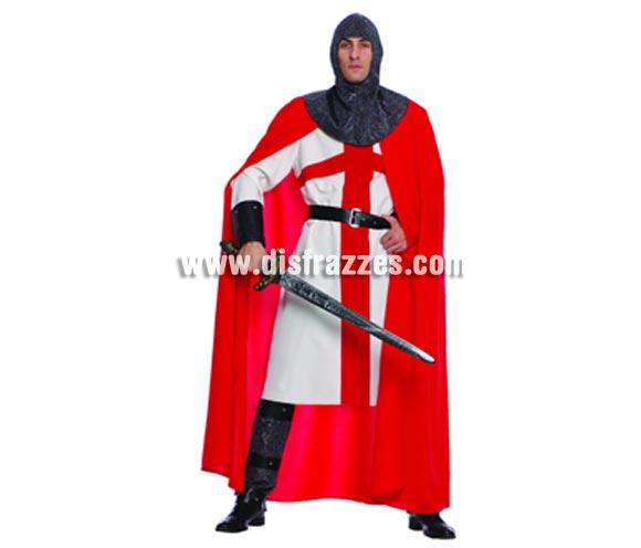 Disfraz de Caballero Cruzado Adulto. Talla única 52/54. Incluye capucha, túnica, capa, cinturón y botas. Espada NO incluida. Disfraz de Templario para hombre.