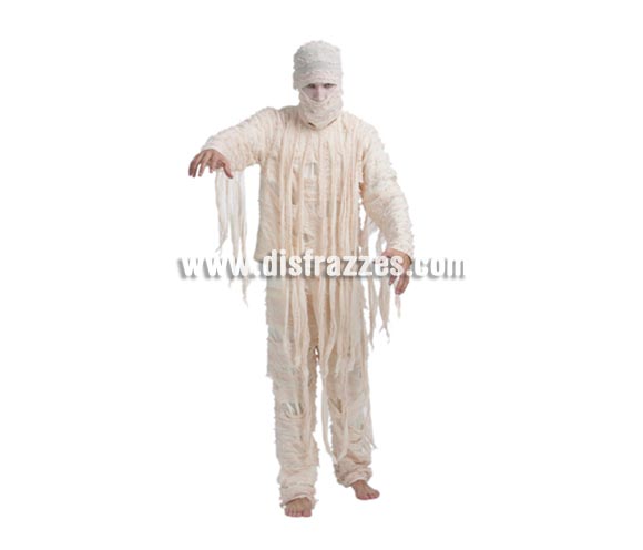Disfraz de Momia adulto para Halloween. Talla única 52/54. Disfraz de Halloween que incluye camisa, pantalón y máscara. Como no hay disfraz de Momia en tallas de mujer, podéis comprar éste disfraz y arreglarlo si no os queda bien. Éste disfraz de Halloween es ideal para celebrar la Fiesta de la Noche de las Brujas cada vez más arraigada en nuestro País en Pub's, Discotecas, Casas particulares,  Restaurantes o Colegios y ayudar a crear un ambiente terrorífico y tenebroso indispensable para la Noche de Halloween la cual se celebra la víspera de Todos los Santos.
¡¡Compra tu disfraz para Halloween en nuestra tienda de disfraces, será divertido!!
