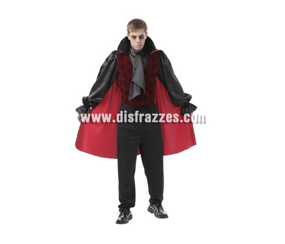 Disfraz de Vampiro Gótico adulto para Halloween. Talla única 52/54. Disfraz de Drácula barato para Halloween que incluye capa con chaleco, pantalón y cuello con pechera. Éste disfraz de Halloween es ideal para celebrar la Fiesta de la Noche de las Brujas cada vez más arraigada en nuestro País en Pub's, Discotecas, Casas particulares,  Restaurantes o Colegios y ayudar a crear un ambiente terrorífico y tenebroso indispensable para la Noche de Halloween la cual se celebra la víspera de Todos los Santos.
¡¡Compra tu disfraz para Halloween en nuestra tienda de disfraces, será divertido!!

¡¡¡PRÓXIMA RECEPCIÓN DE ÉSTE ARTÍCULO A PARTIR DE SEPTIEMBRE DE 2010!!!
