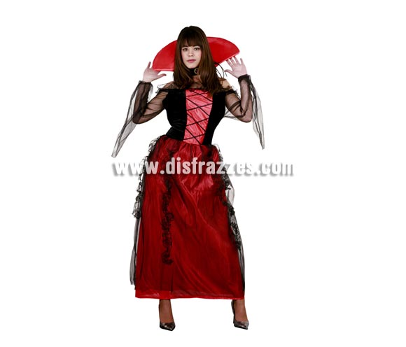 Disfraz de Vampiresa adulta para Halloween. Talla Standar M-L = 38/42. Disfraz de Vampira para Halloween barato que incluye vestido y collar. Éste disfraz de Halloween es ideal para celebrar la Fiesta de la Noche de las Brujas cada vez más arraigada en nuestro País en Pubs, Discotecas, Casas particulares,  Restaurantes o Colegios y ayudar a crear un ambiente terrorífico y tenebroso indispensable para la Noche de Halloween la cual se celebra la víspera de Todos los Santos.
¡¡Compra tu disfraz para Halloween en nuestra tienda de disfraces, será divertido!!