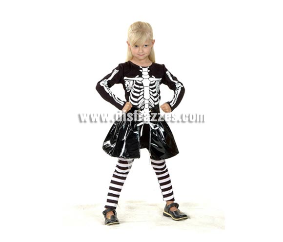 Disfraz de Niña Skeleton económico talla de 7 a 9 años. Incluye camiseta, pantalones y falda. Disfraz de Esqueleto para niñas.