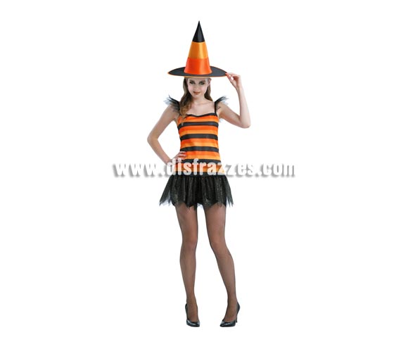 Disfraz de Bruja Corto adulta para Halloween barato. Talla Standar M-L = 38/42. Incluye sombrero y vestido. Medias NO incluidas. Éste disfraz de Halloween es ideal para celebrar la Fiesta de la Noche de las Brujas cada vez más arraigada en nuestro País en Pub's, Discotecas, Casas particulares,  Restaurantes o Colegios y ayudar a crear un ambiente terrorífico y tenebroso indispensable para la Noche de Halloween la cual se celebra la víspera de Todos los Santos.
¡¡Compra tu disfraz para Halloween en nuestra tienda de disfraces, será divertido!!
