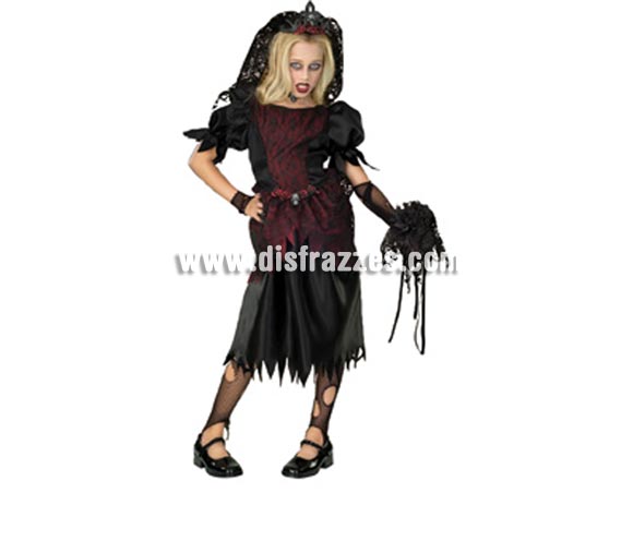 Disfraz de La Novia Vampira infantil para Halloween. Talla de 5 a 7 años. Incluye vestido, tiara con velo y manguitos. De l película LOS MALDITOS estrenada el 10/03/2010. Éste disfraz de Halloween es ideal para celebrar la Fiesta de la Noche de las Brujas cada vez más arraigada en nuestro País en Pub's, Discotecas, Casas particulares,  Restaurantes o Colegios y ayudar a crear un ambiente terrorífico y tenebroso indispensable para la Noche de Halloween la cual se celebra la víspera de Todos los Santos.
¡¡Compra tu disfraz para Halloween en nuestra tienda de disfraces, será divertido!!
