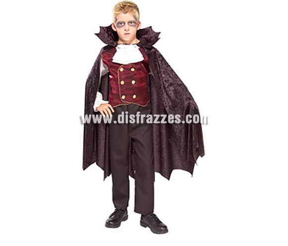 Disfraz de El Conde Vampiro infantil para Halloween. Talla de 8 a 10 años. Incluye camisa, pantalón, capa y chaleco de terciopelo. De la película LOS MALDITOS estrenada el 10/03/2010. Éste disfraz de Halloween es ideal para celebrar la Fiesta de la Noche de las Brujas cada vez más arraigada en nuestro País en Pub's, Discotecas, Casas particulares,  Restaurantes o Colegios y ayudar a crear un ambiente terrorífico y tenebroso indispensable para la Noche de Halloween la cual se celebra la víspera de Todos los Santos.
¡¡Compra tu disfraz para Halloween en nuestra tienda de disfraces, será divertido!!
