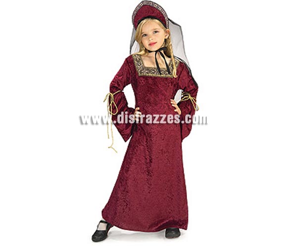 Disfraz de Lady Medieval infantil. Talla de 8 a 10 años. Incluye vestido con tocado y velo. Éste disfraz de Dama o Doncella Medieval es ideal para celebrar las Fiestas o Ferias Medievales cada vez más arraigadas en nuestro País que se celebran tanto en Pueblos en la calle, como en Pub's, Discotecas, Casas particulares,  Restaurantes o Colegios y disfrazándote con un traje Medieval ayudarás a crear ese ambiente de la Edad Media, el Renacimiento o la Época Medieval, tan atractivo como aventurero y que a todos nos fascina.
¡¡Cómpranos tu disfraz para Ferias Medievales, será divertido!!
