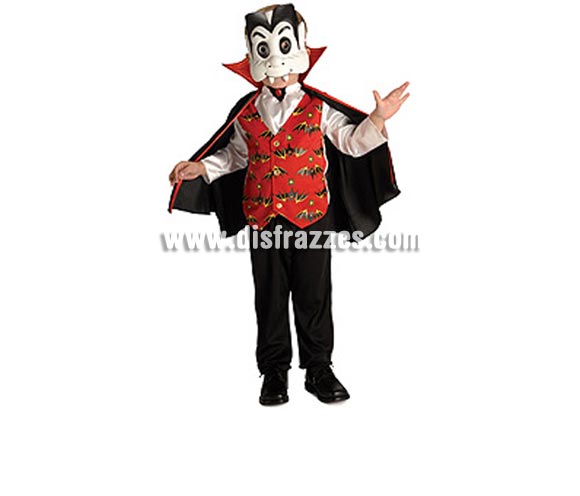 Disfraz de Vampiro bebé para Halloween. Talla de 1 a 2 años. Incluye camisa con chaleco, pantalones, capa y máscara. Éste disfraz de Halloween es ideal para celebrar la Fiesta de la Noche de las Brujas cada vez más arraigada en nuestro País en Pub's, Discotecas, Casas particulares,  Restaurantes o Colegios y ayudar a crear un ambiente terrorífico y tenebroso indispensable para la Noche de Halloween la cual se celebra la víspera de Todos los Santos.
¡¡Compra tu disfraz para Halloween en nuestra tienda de disfraces, será divertido!!
