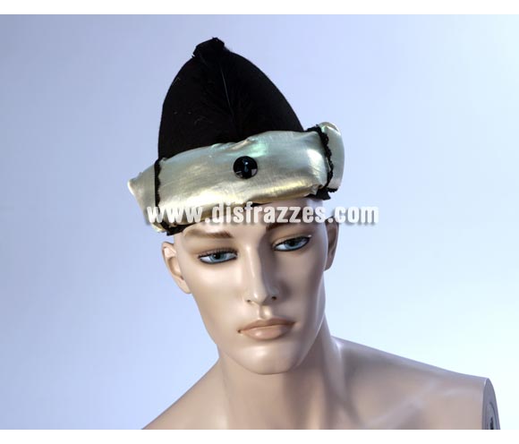 Sombrero Negro con Borde Dorado. Turbante de Paje Real para Navidad. Ideal como complemento de tu traje de Paje Real en Navidad. ¡¡Compra los complementos de tus disfraces en nuestra tienda de disfraces, será divertido!!
