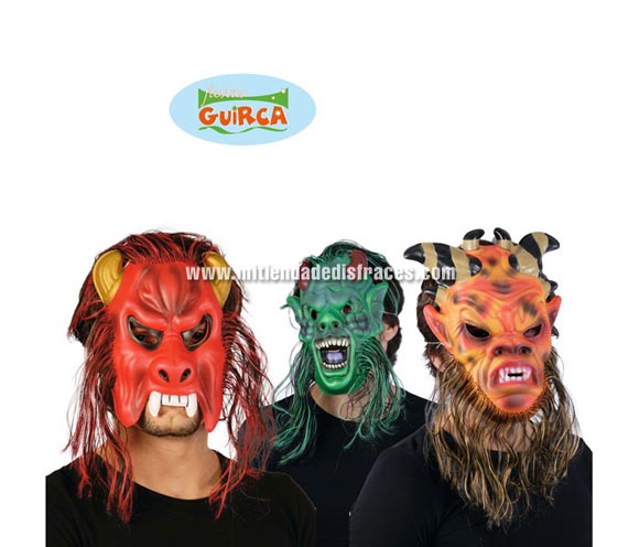 Caretas de monstruos con pelo. 3 modelos surtidos, precio por unidad.