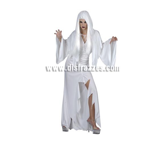 Disfraz de Espíritu Blanco adulta para Halloween. Talla Standar M-L = 38/42. Disfraz de Halloween muy original que incluye vestido y capa con capucha. Peluca NO incluida, podrás verla en la sección de Halloween Pelucas. Zapatos NO incluidos. Éste disfraz de Halloween es ideal para celebrar la Fiesta de la Noche de las Brujas cada vez más arraigada en nuestro País en Pub's, Discotecas, Casas particulares,  Restaurantes o Colegios y ayudar a crear un ambiente terrorífico y tenebroso indispensable para la Noche de Halloween la cual se celebra la víspera de Todos los Santos.
¡¡Compra tu disfraz para Halloween en nuestra tienda de disfraces, será divertido!!