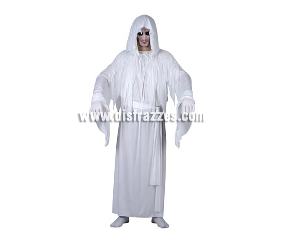 Disfraz de Espíritu Blanco adulto para Halloween. Talla Standar M-L = 52/54. Disfraz muy original y llamativo que incluye capa con capucha, cinturón y túnica. Éste disfraz de Halloween es ideal para celebrar la Fiesta de la Noche de las Brujas cada vez más arraigada en nuestro País en Pub's, Discotecas, Casas particulares,  Restaurantes o Colegios y ayudar a crear un ambiente terrorífico y tenebroso indispensable para la Noche de Halloween la cual se celebra la víspera de Todos los Santos.
¡¡Compra tu disfraz para Halloween en nuestra tienda de disfraces, será divertido!!