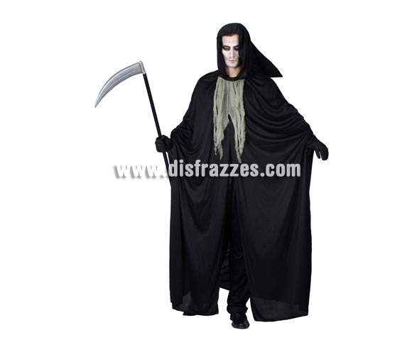 Disfraz de la Muerte adulto para Halloween barato. Talla Standar M-L = 52/54. Incluye capa con capucha y chorrera. Guadaña NO incluida, podrás verla en la sección de Complementos de Halloween. Éste disfraz de Halloween es ideal para celebrar la Fiesta de la Noche de las Brujas en Pub's, Discotecas, Casas particulares,  Restaurantes o Colegios y ayudar a crear un ambiente terrorífico y tenebroso indispensable para la Noche de Halloween la cual se celebra la víspera de Todos los Santos.
¡¡Compra tu disfraz para Halloween en nuestra tienda de disfraces, será divertido!!
