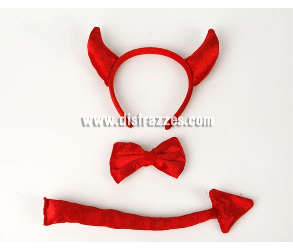 Conjunto de Diadema, Rabo y Pajarita de Demonio o Diablo. Ideal para Despedidas de Soltera y para Halloween.