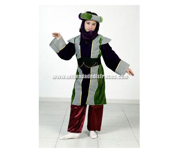 Disfraz de Princesa Árabe Económico talla de 7 a 9 años. Incluye turbante, vestido, cinturón y pantalones. Disfraz de Paje Real niña para Navidad.
