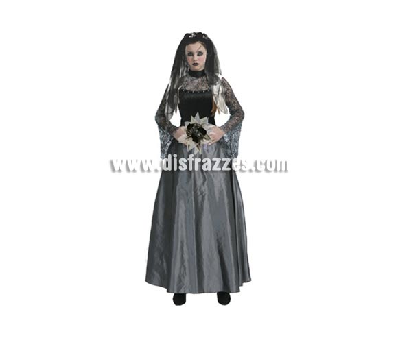 Disfraz de Novia de la Oscuridad adulta para Halloween. Talla estándar M-L = 38/42. Disfraz de Novia muerta de buena calidad para Halloween que incluye vestido, velo y ramillete. Éste disfraz de Halloween es ideal para celebrar la Fiesta de la Noche de las Brujas cada vez más arraigada en nuestro País en Pub's, Discotecas, Casas particulares,  Restaurantes o Colegios y ayudar a crear un ambiente terrorífico y tenebroso indispensable para la Noche de Halloween la cual se celebra la víspera de Todos los Santos.
¡¡Compra tu disfraz para Halloween en nuestra tienda de disfraces, será divertido!!
