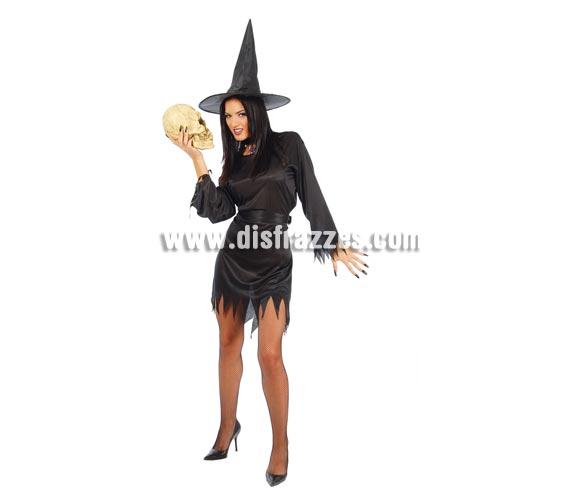 Disfraz de Bruja adulta económica para Halloween. Talla única válida hasta la 42/44. Incluye vestido, cinturón y sombrero. Peluca NO inclucida, podrás verla en la sección Pelucas para Halloween. Éste disfraz de Halloween es ideal para celebrar ésta Fiesta cada vez más arraigada en nuestro País en Pub's, Discotecas, Casas particulares,  Restaurantes o Colegios y ayudar a crear un ambiente terrorífico y tenebroso para la Fiesta de la Noche de las Brujas.
¡¡Compra tu disfraz para Halloween en nuestra tienda de disfraces, será divertido!!
