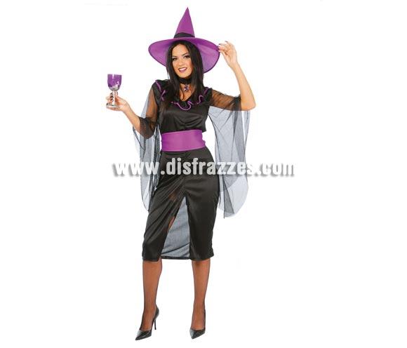 Disfraz de Bruja Negra para Halloween adulta barato. Talla única 42/44. Incluye falda, sombrero, blusa y cinturón. Peluca NO incluida, podrás verla en la sección de Pelucas de Halloween. Éste disfraz está disponible en tallas infantiles con las referencias 81871GUI, 81872GUI y 81873GUI para que las Mamás y las niñas vayan a juego. Éste disfraz de Halloween es ideal para celebrar la Fiesta de la Noche de las Brujas cada vez más arraigada en nuestro País en Pub's, Discotecas, Casas particulares,  Restaurantes o Colegios y ayudar a crear un ambiente terrorífico y tenebroso indispensable para la Noche de Halloween la cual se celebra la víspera de Todos los Santos.
¡¡Cómpranos tu disfraz para Halloween, será divertido!!
