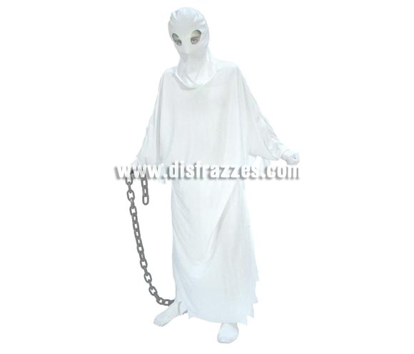 Disfraz de Fantasma adulto barato para Halloween. Talla única 52/54. Incluye capucha y túnica. Cadena NO incluida, podrás verla en la sección Complementos.