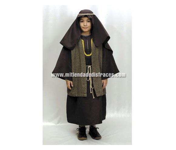 Disfraz de San José económico talla de 2 a 4 años. Incluye pañuelo, túnica, abrigo y 2 cordones. Ideal para Navidad en belenes y colegios.