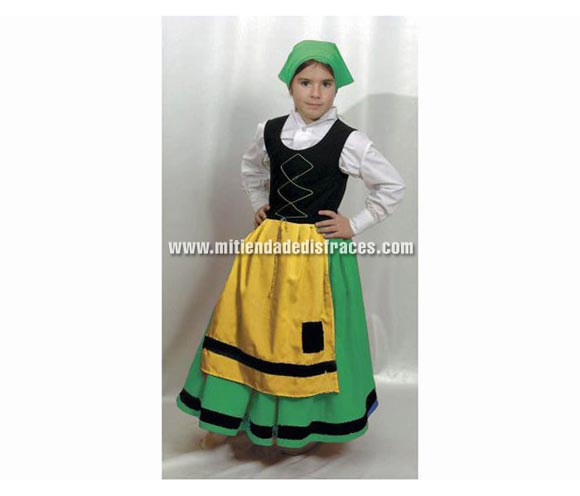 Disfraz de Pastora Verde infantil. Talla de 1 a 2 años. Incluye pañuelo y vestido con delantal y chaleco. Camisa NO incluida. Ideal para colegios y belenes en Navidad.