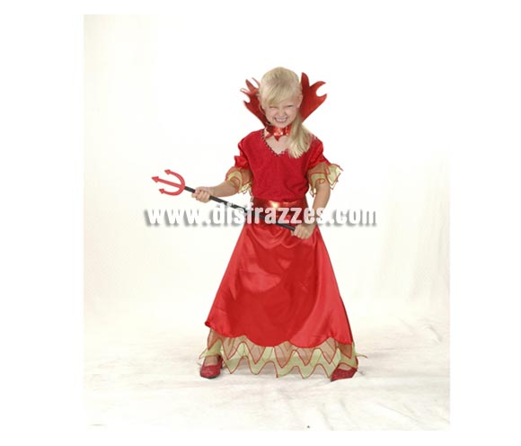 Disfraz de Diablesa barato para Halloween. Talla de 3 a 4 años. Incluye vestido, cinturón y cuello. Tridente NO incluido, podrás verlo en la sección Complementos para Halloween. Éste disfraz de Halloween es ideal para celebrar la Fiesta de la Noche de las Brujas cada vez más arraigada en nuestro País en Pub's, Discotecas, Casas particulares,  Restaurantes o Colegios y ayudar a crear un ambiente terrorífico y tenebroso indispensable para la Noche de Halloween la cual se celebra la víspera de Todos los Santos.
¡¡Compra tu disfraz para Halloween en nuestra tienda de disfraces, será divertido!!

¡¡¡PRÓXIMA RECEPCIÓN DE ÉSTE ARTÍCULO A PARTIR DE SEPTIEMBRE DE 2010!!!
