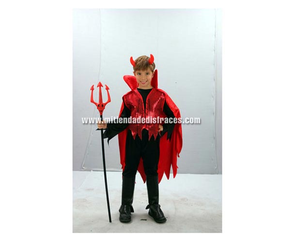 Disfraz de Demonio Rojo Económico talla de 2 a 4 años. Incluye cuernos, pantalón, chaleco con capa y cuello. Tridente NO incluido.