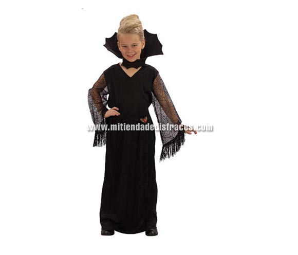 Disfraz de Viuda Negra Económico talla de 4 a 6 años. Incluye vestido, cuello y cinturón.