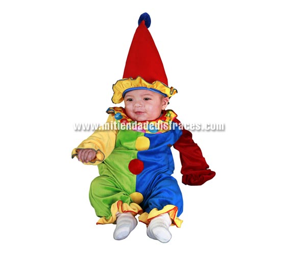 Disfraz de Payaso Bebé. Talla de 0 a 6 meses. Incluye gorrito y mono.