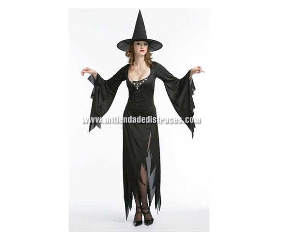 Disfraz de Bruja Mística Adulta Económico. Talla única 40/44. Incluye sombrero y vestido. 