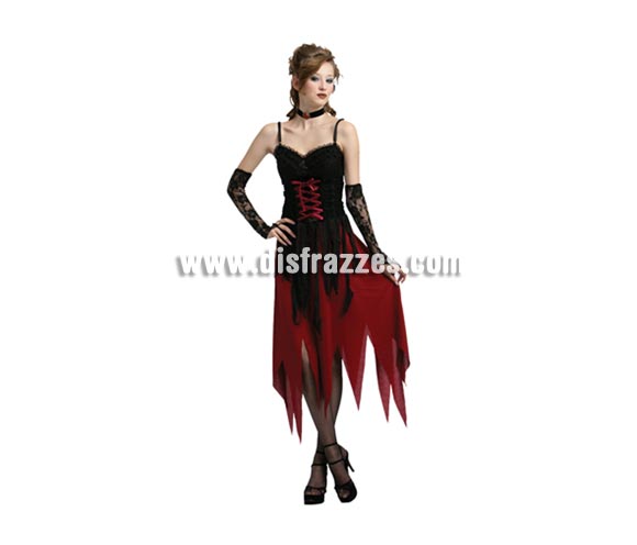 Disfraz de Vampiresa Gótica adulta para Halloween. Talla estándar 38/42. Disfraz de Vampira Gótica barato para Halloween que incluye vestido, gargantilla y guantes. Éste disfraz de Halloween es ideal para celebrar la Fiesta de la Noche de las Brujas cada vez más arraigada en nuestro País en Pub's, Discotecas, Casas particulares,  Restaurantes o Colegios y ayudar a crear un ambiente terrorífico y tenebroso indispensable para la Noche de Halloween la cual se celebra la víspera de Todos los Santos.
¡¡Compra tu disfraz para Halloween en nuestra tienda de disfraces, será divertido!!