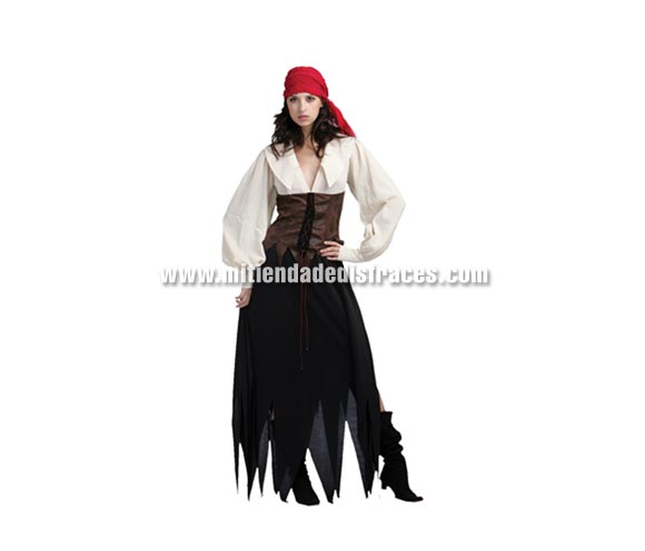 Disfraz de Pirata adulta. Talla única 40/44. Incluye vestido y bandana o pañuelo de la cabeza.