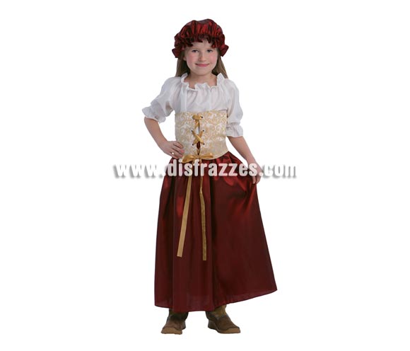 Disfraz de Tabernera barato para Carnaval. Talla de 4 a 6 años. Incluye gorro y vestido con corsé. Éste disfraz de Medieval es ideal para celebrar las Fiestas o Ferias Medievales cada vez más arraigadas en nuestro País que se celebran tanto en Pueblos en la calle, como en Pubs, Discotecas, Casas particulares,  Restaurantes o Colegios y disfrazándote con un traje Medieval ayudarás a crear ese ambiente de la Edad Media, el Renacimiento o la Época Medieval, tan atractivo como aventurero y que a todos nos fascina.
¡¡Compra tu disfraz para Ferias Medievales en nuestra tienda de disfraces, será divertido!!

