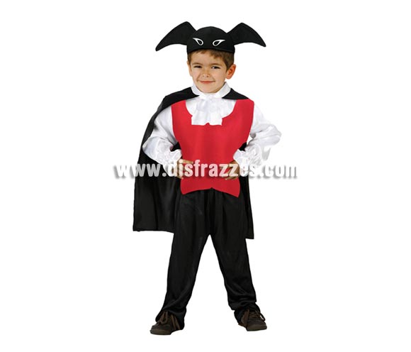 Disfraz de Vampiro económico talla de 3 a 4 años. Incluye gorro, camisa, pantalón, chaleco y capa. Éste disfraz de Halloween es ideal para celebrar la Fiesta de la Noche de las Brujas en Pubs, Discotecas, Casas particulares,  Restaurantes o Colegios y ayudar a crear un ambiente terrorífico y tenebroso indispensable para la Noche de Halloween la cual se celebra la víspera de Todos los Santos.
¡¡Compra tu disfraz para Halloween en nuestra tienda de disfraces, será divertido!!
