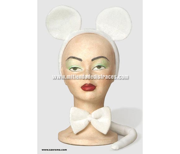 Complemento Ratón blanco (3 piezas). Incluye diadema con orejas, lazo y cola.