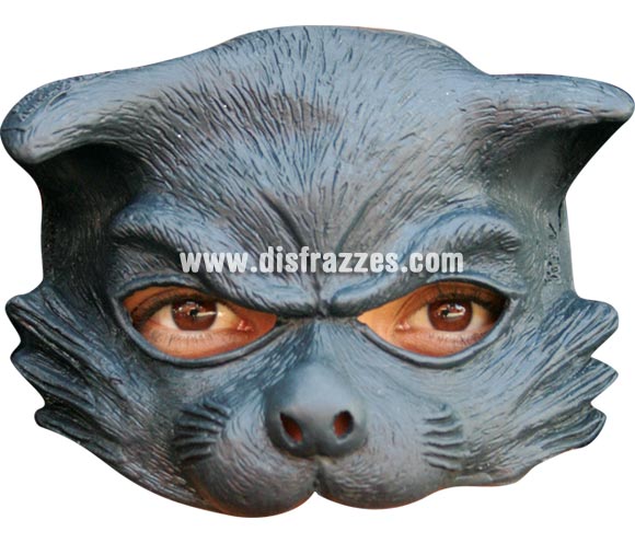 Máscara de Gato de media cara para Halloween. En la foto parece de color gris, pero la que tenemos es de color negro. Alta calidad. Fabricada en látex artesanalmente por una empresa que realiza efectos especiales para Hollywood. Máscara o Careta de Halloween ideal para ir de Fiesta la Noche de las Brujas a Pubs, Discotecas, Casas particulares o Restaurantes y ayudar a crear un ambiente terrorífico y tenebroso en la Fiesta de Halloween. ¡¡Compra tu careta o tu máscara para Halloween en nuestra tienda de disfraces, será divertido!!