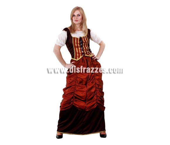 Disfraz de Sirvienta pirata para mujer. Talla Standar M-L = 38/42. Incluye blusa, corpiño y falda. También se utiliza como disfraz de Tabernera, Mesonera o Posadera Medieval.