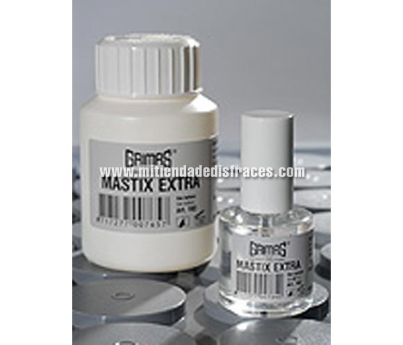 Mastix Extra, de 10 ml.

Mastix Extra es un pegamento que se adhiere mucho a la piel y se utiliza para pegar diferentes artículos, por ejemplo crepé de lana, bigotes, barbas, perillas, pelucas, narices de látex y juegos de accesorios y calvas de plástico. Mastix Extra está disponible en envases de 10 ml y frascos de 80 ml, cada uno con su cepillo aplicador.
Procedimiento
Con el fin de mejorar la adhesión de éste producto a la piel, limpie la piel con Cleansing Lotion (loción limpiadora). 
 
Use el cepillo aplicador para extender Mastix Extra por la zona de la piel donde se necesita el pegamento.
Consejo: no utilice éste producto cerca de los ojos. Cierre el empaque una vez que haya utilizado el producto. 
 
 
