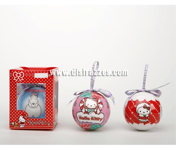 Bola navidad 110 mm. con lazo Hello Kitty. Precio por unidad, Tres modelos surtidos, se venden por separado. Ideal para decorar al abeto de Navidad. ¡¡Compra la decoración de Navidad en nuestra tienda de disfraces, será divertido!!
