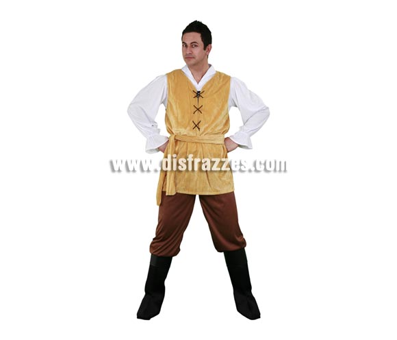 Disfraz barato de Mesonero para hombre. Talla única 52/54. Incluye camisa, chaleco, cinturón, pantalones y cubrebotas. Disfraz de Posadero o Tabernero.