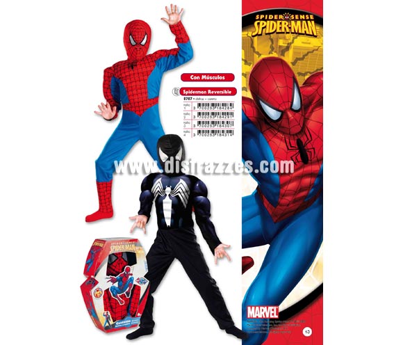 Disfraz de Spiderman reversible infantil para Carnaval. Disponible en varias tallas. Incluye disfraz y careta. Presentación en caja regalo. Disfraz con licencia MARVEL perfecto como regalo.
Éste traje es perfecto para Carnaval y como regalo en Navidad, en Reyes Magos, para un Cumpleaños o en cualquier ocasión del año. Con éste disfraz harás un regalo diferente y que seguro que a los peques les encantará y hará que desarrollen su imaginación y que jueguen haciendo valer su fantasía. 
¡¡Compra tu disfraz para Carnaval o para regalar en Navidad o en Reyes Magos en nuestra tienda de disfraces, será divertido y quedarás muy bien!!
