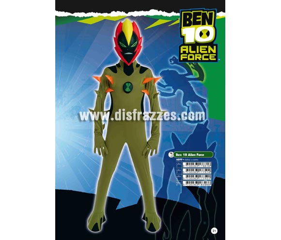 Disfraz de Ben Ten Alien Force infantil para Carnaval. Disponible en varias tallas. Incluye disfraz y careta. Presentación en percha y bolsa. Disfraz de Ben 10 Alien Force con licencia CARTOON NETWORK perfecto como regalo. Éste traje es perfecto para Carnaval y como regalo en Navidad, en Reyes Magos, para un Cumpleaños o en cualquier ocasión del año. Con éste disfraz harás un regalo diferente y que seguro que a los peques les encantará y hará que desarrollen su imaginación y que jueguen haciendo valer su fantasía. ¡¡Compra tu disfraz para Carnaval o para regalar en Navidad o en Reyes Magos en nuestra tienda de disfraces, será divertido y quedarás muy bien!! 