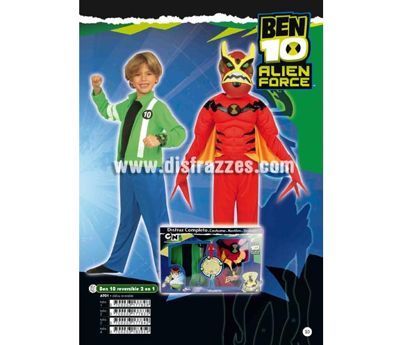 Disfraz de Ben Ten reversible 2 en 1 infantil para Carnaval. Disponible en varias tallas. Incluye disfraz reversible. Presentación en caja regalo. Disfraz de Ben 10 con licencia CARTOON NETWORK perfecto como regalo. Éste traje es perfecto para Carnaval y como regalo en Navidad, en Reyes Magos, para un Cumpleaños o en cualquier ocasión del año. Con éste disfraz harás un regalo diferente y que seguro que a los peques les encantará y hará que desarrollen su imaginación y que jueguen haciendo valer su fantasía. ¡¡Compra tu disfraz para Carnaval o para regalar en Navidad o en Reyes Magos en nuestra tienda de disfraces, será divertido y quedarás muy bien!! 