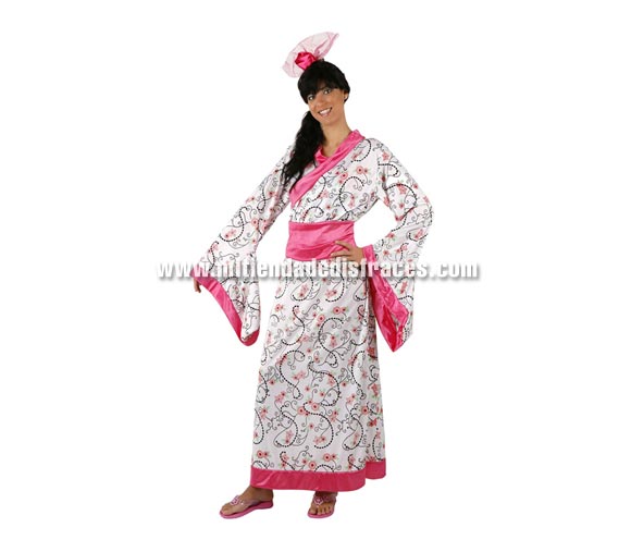 Disfraz de Geisha Rosa adulta. Talla única 38/42. Incluye vestido y tocado.