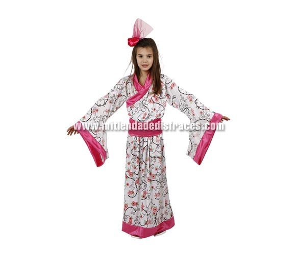 Disfraz de Geisha Rosa infantil. Talla de 5 a 6 años. Incluye tocado y vestido.