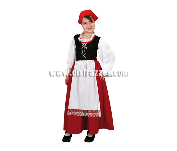 Disfraz de Pastora Aldeana talla de 10 a 12 años. Incluye vestido con camisa, chaleco, falda, delantal y pañuelo. 