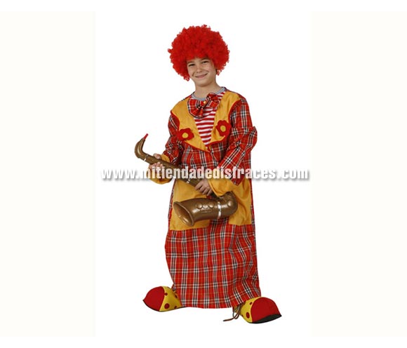 Disfraz de Payaso de cuadros infantil. Talla de 3 a 4 años. Incluye túnica. Zapatones, Saxofón y peluca NO incluida, podrás ver éstos artículos en la sección Complementos.
